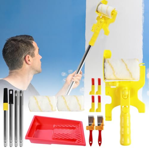 Kit de pinceaux pour bordure de peinture, rouleau de peinture murale avec tige d'extension et plateau amovible pour bordure de peinture portable pour mur et plafond
