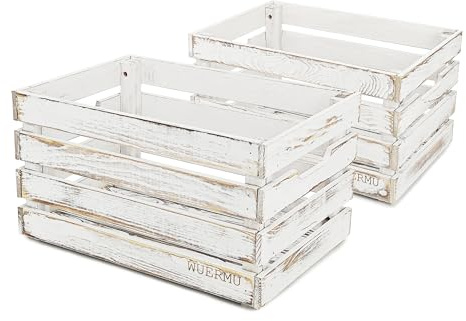 WUERMU Coffret Décoratif 2 Pièces en Bois Blanc (Coffre à Fruits, Pommes, Vin, Rétro, Rangement, Cadeau, Meuble) 45 x 31 x 25 cm