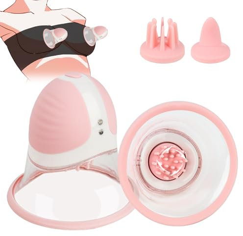 GKLWEJ Masseurs pour Les Seins, 2 Pièces Rose Toy Aspire Téton en Silicone avec 10 Vibrations Puissantes et Rotatif À 360 °, Sex Toýs Femme Suceur (6 Têtes de Brosse Douces)