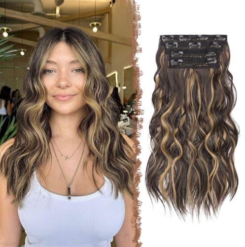 FESHFENExtension Posticci Capelli Sintetici Ricci Ondulati con Clip 40 cm per Donna