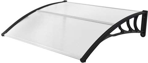 Albert Austin Curved Outside Window Door Canopy Transparent Waterproof 120 x 80cm Polycarbonate Cover Patio Porch Shade Awning Shelter with ABS Brackets Rain Canopy for Back Door, Porch and Window