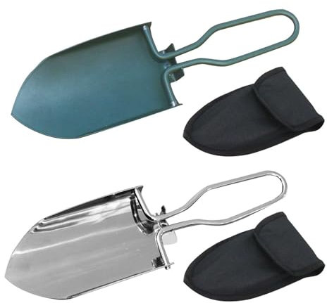 Pala De Playa De 2 Piezas con Bolsa De Almacenamiento Negra De 2 Piezas, Mini Pala Plegable, Pala De Jardín De Acero Inoxidable, Pala para Acampar, Pala para Exteriores, Pala Portátil