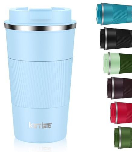 KETIEE 510ml Sky Blue Insulated Coffee Cup with Leakproof Lid, Reusable Travel Mug, Double Walled Stainless Steel Coffee Mug for Hot Cold Drinks, Keeps Hot/Cold Up to 6 Hours, Non-Slip, Easy Clean