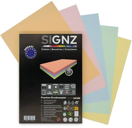 SIGNZ kopieringspapper, DIN A4, färgat (35 x 5 pastellfärger), 80 g, 175 ark, skrivarpapper för hem och kontor, FSC Mix 70 %
