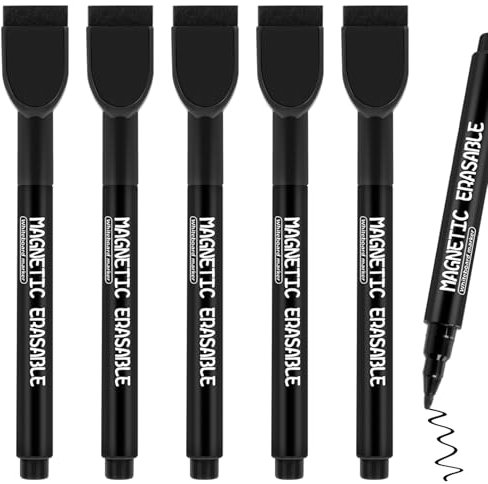 VOTON Whiteboard Marker, 5 Stück Schwarz Magnetische Whiteboard Stifte und Radiergummi Set Fine Tip Folienstift Abwischbare Marker und Dry Wipe Markers für Büro,Zuhause usw, Schule