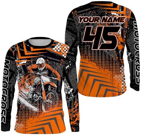 Custom Motocross Jersey Upf30+ Dirt Bike Jersey for Mens Women Motorcycle Jersey Adult Kid Dirt Bike Shirt (US, Alpha, Small, 5X-Large, Regular, Regular, Orange)