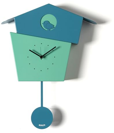 Arti & Mestieri Picchiarello - Orologio a pendolo da parete di Design 100% Made in Italy - in Ferro, 36 x 45h cm (Blu oltremare, verde acqua e blu oltremare)