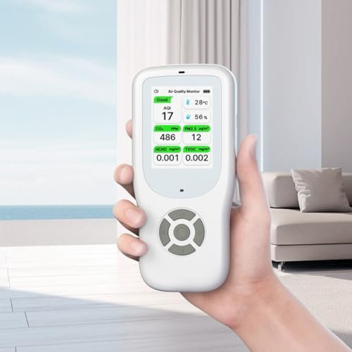 Moniteur de qualité de l'air, détecteur de dioxyde de carbone 10 en 1, rechargeable PM2.5 AQI, PM1.0, PM2.5, PM10, TVOC, HCHO Température Humidité mètre avec alertes sonores