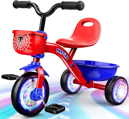 Braxel Themed Kids Trikes for 2-5 Year Olds Boys, Toddler Tricycles with Adjustable Seat & 3 Colorful Lighting Wheels, Baby Balance Bike Ride on Toys for 2 3 4 5 Year Old Boys Gifts Toys Age 2-5