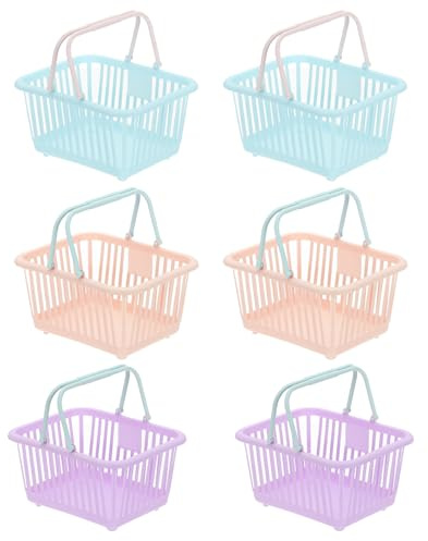 PATIKIL 6PCS Mini Shopping Basket, Small Plastic Basket Mini Storage Basket Grocery Tiny with Handles Organizer Filtered Water for Organizing Toys Eggs Fruits Snacks,Blue Pink Purple