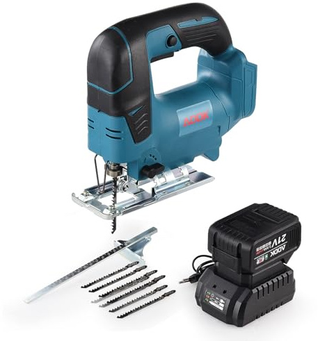 Sierra de calar inalámbrica con 21 V 3,0 Ah Batería, Sierra eléctrica con 5 cuchillas para cortar madera (con baterías de 3,0 Ah)