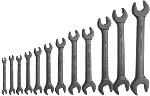 HARFINGTON 12pcs Thick Double Open End Wrench 5.5x7/8x10/9x11/12x14/13x15/14x17/16x18/17x19/18x21/19x22/24x27/30x32mm Metric Dual Open Ended Spanner Flat Head Wrench for Automotive Furniture