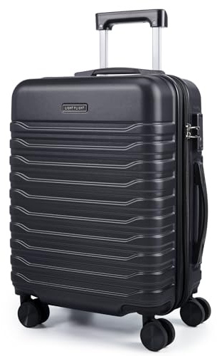 LIGHT FLIGHT Expandable Carry On Luggage 22x14x9 Airline Approved with Double Spinner Wheels, 20 Inch Lightweight Hard Shell Rolling Suitcases with TSA Lock, Black