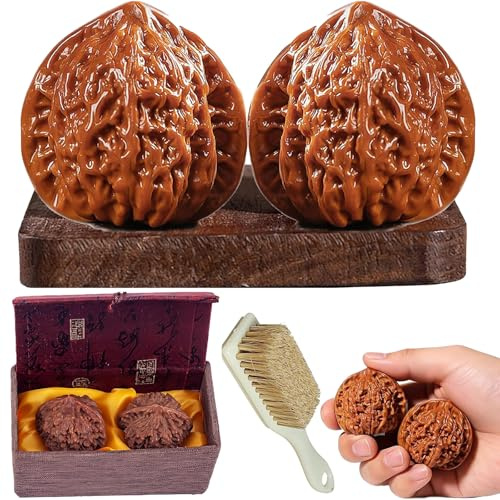Ejoyiso Wenwan Nueces de nogal, Wenwan Walnut con caja de regalo y cepillo – UN regalo significativo para papás, mayores y coleccionistas (C)