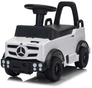TCARAIWEN Macchina Cavalcabile Bambini Mercedes-Benz Unimog Licenza, Primi Passi per Bimbi 1-2 Anni, Auto Glissante con Barre di Sicurezza (Bianco)