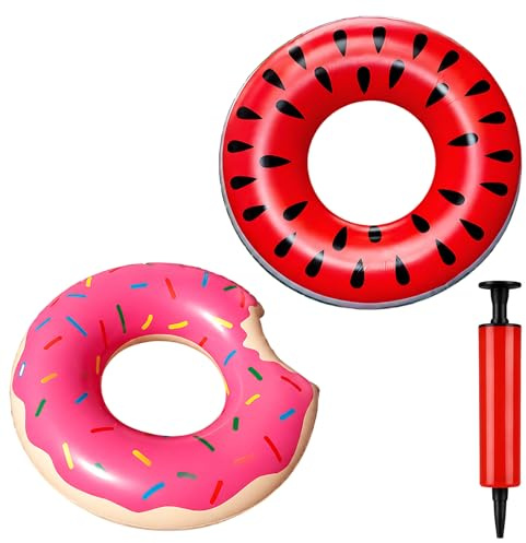 3PCS Swimming Pool Inflatables Set with Air Pump, Pink and Green-Red Swimming Rings, 80 cm Diameter, Inflatable Rings for Water Use