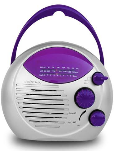 Duschradio AM/FM vattentät bärbar, minihögtalare med justerbart handtag batteridriven för badrum kök utomhus dusch radio AM/FM vattentät, bärbar minihögtalare, justerbar