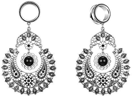 JIAPEIJIA 6-30mm Vintage Sliver Foil Pendant Ear Plugs and Gauges Body Jewelry Tunnels (9/16''(14mm))