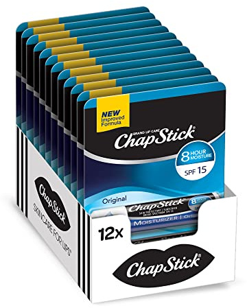 ChapStick Moisture SPF + 15 Lip Balm Sticks with 24 Hour Moisture, 12-Pack
