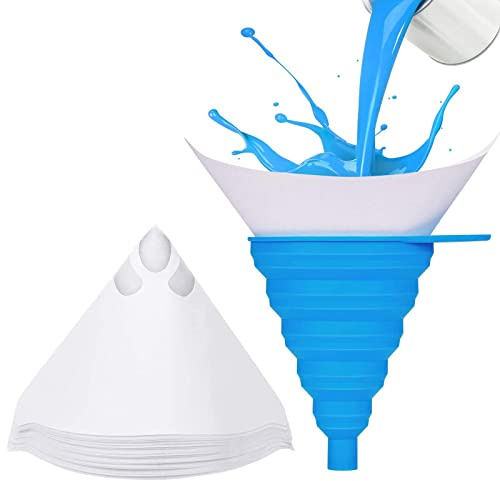 CYH 151 Stück Lacksiebe Lackfilter Farbsiebe, Konisches Papier mit Nylonsieb, Einweg Lackfilter mit faltbarem Silikon Trichter, Lackierzubehör für Auto Wassertransferdruck Werkstattausrüstung