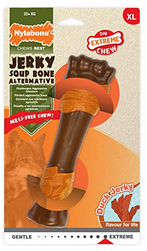 Nylabone Extrem Robustes Kauspielzeug für Hunde, Souper Knochen, Ente, Jerky Geschmack, schmutzfrei, Größe XL, für Hunde über 23 kg – XL