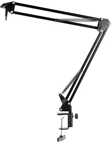 Plugger Studio Podcast Arm Suspension Mount Adjustable Microphone Scissor Pole Microphone Articulating Arm Black for Podcast Streaming Broadcast Gaming Radio 3/8 - 5/8 Threaded Adapter Included