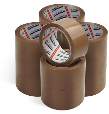 Merrimen Strong Heavy Duty Roll Pack Brown Packaging Tape, Secure Sticky Sealing Tape for Parcel Boxes, Moving Boxes, Large Postal Bags for Long Term Storage, (48MM x 66M) (12 rolls, Brown)