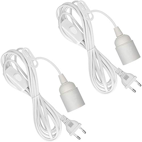 通用 2PCS Douille de Lampe E27 avec Câble de 177″,Support de Lampe avec Interrupteur et Bague de Fixation,Douille E27 avec Interrupteur,4.5M Cable avec Interrupteur Blanc,pour Salon Cuisine Chambre