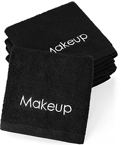 Panelee 12 Pcs Makeup Washcloths Bulk 13 Inch Black Makeup Towels Cotton Face Wash Cloths Facial Remover Cleansing Towels Cosmetic Water Absorbent for Women Hand Skin Care(12 Pcs)