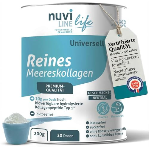 NUVILINE Life - Pur Collagène Marin Universel - Collagène Hydrolysé En Poudre - Muscles, Os & Articulations - Qualité Premium - Fabriqué En France - 200g (20 doses)