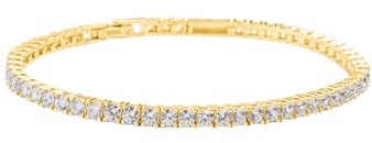 Amoonìc Damen Armband Gold mit Zirkonia | Tennisarmband mit Gravur für Namen | Personalisierte Armkette Frauen als Geschenk für Mutter Tochter Freundin