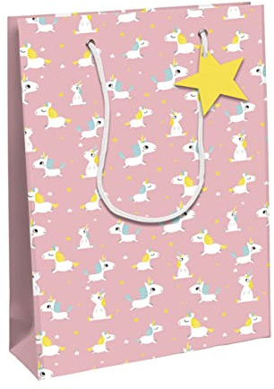 Clairefontaine 32466-2C - Geschenktasche - Tüte Excellia, Format Shopping (26,5x14x33 cm), robust und wiederverwendbar, für voluminöse Geschenke, Einhorn Rosa, 1 Stück