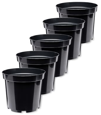 Garronda Blumentopf Kunststoff Pflanztopf rund Kräutertopf Anzuchttöpfe Blumentopf Schwarz für Innen und Aussen 23cm GD-0025 (5 Stück Schwarz, ⌀ 23cm H 18cm)