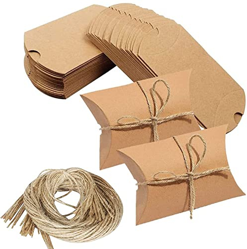 100 Stücke Papier Süßigkeiten Boxen, Braun Kraft Papier Geschenkbox, Gastgeschenk Box, Mit 100 Juteseilen, Zum Partys, Festivals