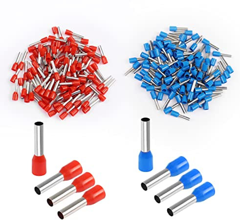 Cosses a Sertir 200 Embouts de Fil, Cosse 0,5 mm2 à 16 mm2，Embout de Cablage 100 Bleu + 100 Rouge, Fiche Isolante Sertie, pour Manchon de Câble, pour Connexion de Clip de Sécurité(E1012 | 1.0mm²)