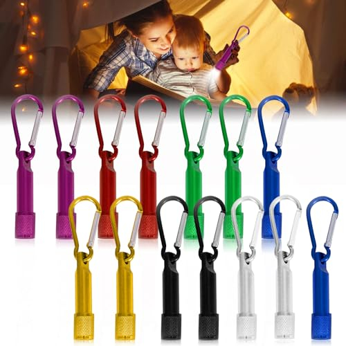 Leikurvo 14 Stück LED Schlüsselanhänger Taschenlampe, Kinder Mini LED Taschenlampe Tragbare Taschenlampe für Outdoor Camping Radfahren (Schwarz, Rot, Blau, Lila, Gold, Grün, Silber)