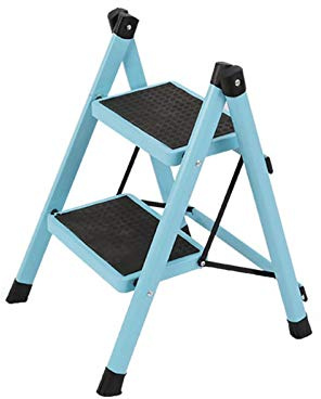 FLYIFE Step Stool Home 2 Step Ladder, Thicken Aluminum Alloy Folding Steps Kitchen Balcony Metal Stepladder Stool/Blue/40X48X58.5Cm