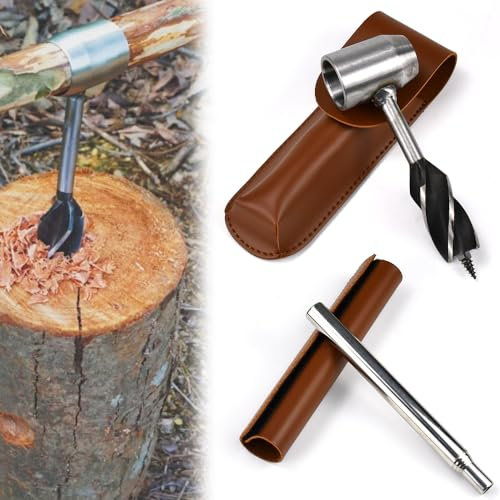 FTISSLY Tarière Manuelle à Main Tarière à Bois Manuelle Clé à Tarière à Main Bushcraft Foret à Main pour le Travail du Bois Tarière Manuelle Set avec Tuyau d'incendie pour Outils de Survie Bushcraft