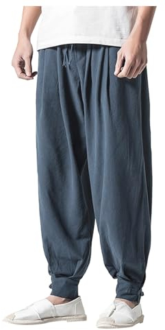 WAZHAKU Leinenhose Herren Haremshose Aladinhose Chinesisch Retro Stil Weite Beine Yogahose Pilates Kampfsport Kung Fu Tai Chi Thailändisch Freizeit Knickerbocker Ausgeleiert Training Hose