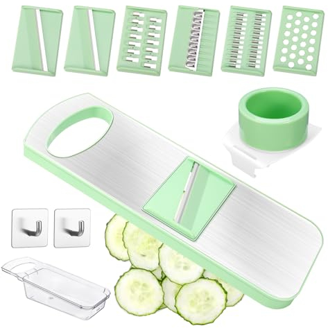 6 In 1 Multifunktion Gemüseschneider, Professioneller Mandoline Gemüsehobel, Gurkenhobel aus Lebensmittelechtem Material, Gemüsereibe mit Handschutz zur Verarbeitung Verschiedener Zutaten