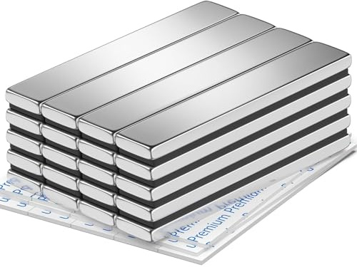 VNDUEEY Bar Magnets, Neodymium Rare Earth Magnets Heavy Duty, Extra Strong Magnet with Double-Sided Adhesive for Fridge, Rectangular Magnet Strips for Storage, Kitchen, Office, DIY, Science, 20 Pack