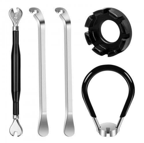 Cleminsta Speichenschlüssel Fahrrad, Speichenspanner Fahrrad, Werkzeug für Speichen Fahrrad, Speichenschlüssel Nippelspanner, mit 2 Reifenheber Fahrrad, für Fahrrad (Schwarz)