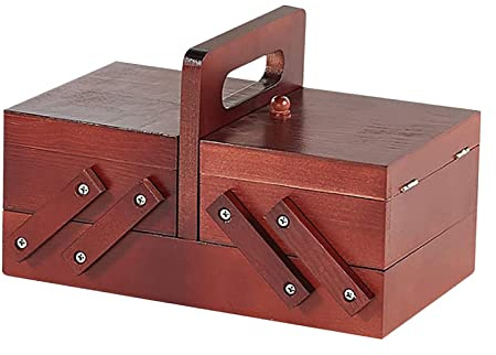 LeeQinersw Organizer per Scatola da Cucito in Legno, Filo, Forbici, Grandi Scomparti per Scatola da Cucito, Filo, Cestino per Cucire, Accessorio per La Casa, Rosso
