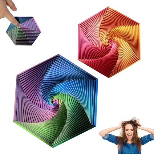 WideSmart fraktal fidgetleksak, 2 st 3D-tryck hexagon fidgetleksaker, 3D-spiral visuell design, sensoriska leksaker, barn vuxna fidgetleksak för anti-ångest och stresslindring