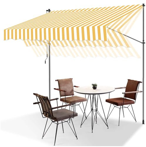 Ollewiellan Store banne avec manivelle pour Balcon 200cm, sans perçage, résistant aux UV 50+, réglable en Hauteur, Hydrofuge, protège du Soleil, Montage Facile, Blanc Jaune