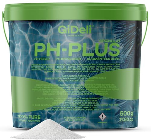 PH Plus granulado 500 g en cubo para el valor del pH en piscinas, jacuzzi y jacuzzi, producto de cuidado de agua para agua cristalina, ideal para todo tipo de piscinas, dosificación sencilla de pH +