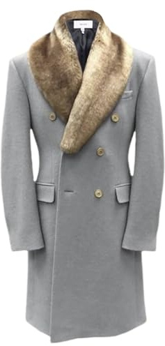 Generisch cappotto in lana uomo lungo, trench cappuccio in pelliccia giacca monocromatica con bottoni e tasche giacca a vento cardigan oversize calda giacca invernale stile inglese giacca da uomo
