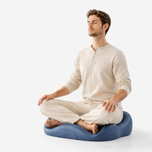 Zmind - Cuscino ergonomico da meditazione, in memory foam, design portatile con manico, supporto disperdente per meditazione, consapevolezza e allineamento della postura (blu, L)