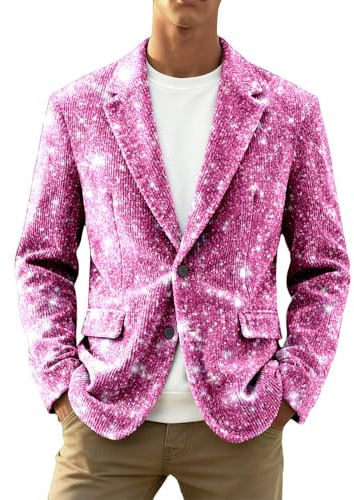 Blazer Uomo Casual, Giacca in Corduroy con Paillettes Glitter per Uomo per Feste, Night Club e Eventi Formali