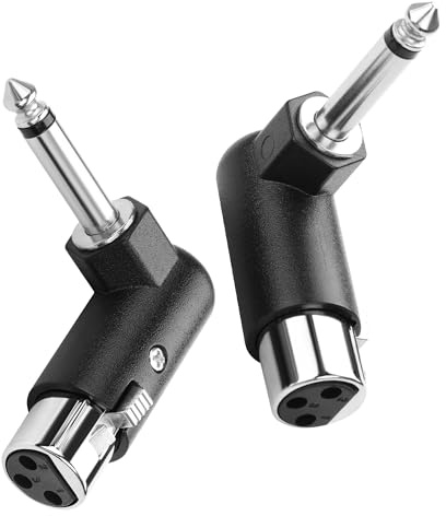 PNGKNYOCN 3-stifts till 1/4 tum XLR-adapter, 90 graders rätvinkel, 6,35 mm TS hane till XLR-hona, ljudkontakt för mixer, mikrofoner, förstärkare (paket med 2)